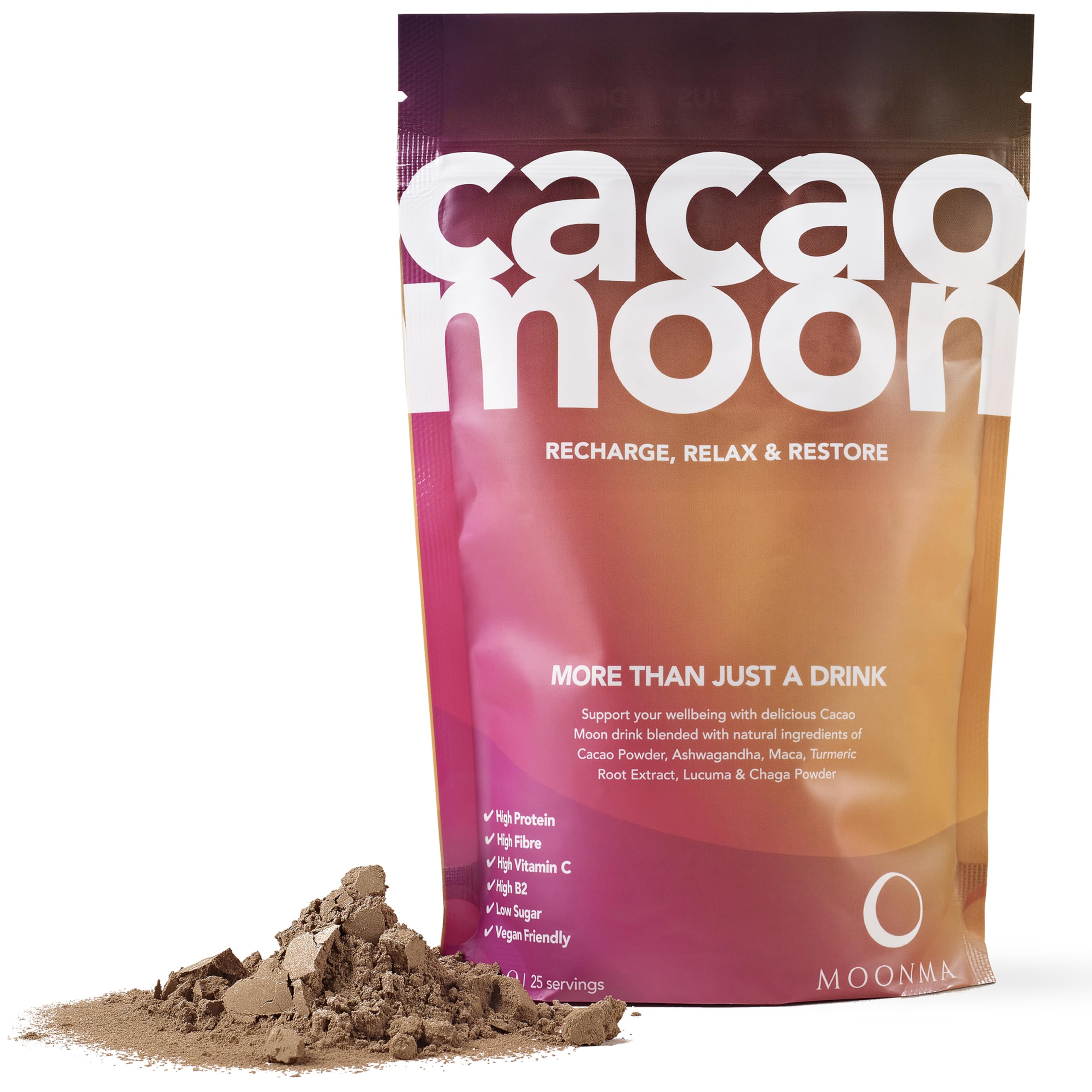 Hot Chocolate Super Blend with Cacao Powder, Ashwagandha, Maca, Lucuma, Turmeric Root & Chaga Mushroom Powder Drink 250g (25 Servings) Vegan Friendly & UK Made