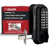 JOUNJIP Mechanical Deadbolt Keyless Entry Door Lock, Gate Lock Matte Black | Locks Without A Code Quick Code Change 100% Mechanical Keypad Lock [Flat Spindle] with Thumb Turn No Batteries or Wire needed