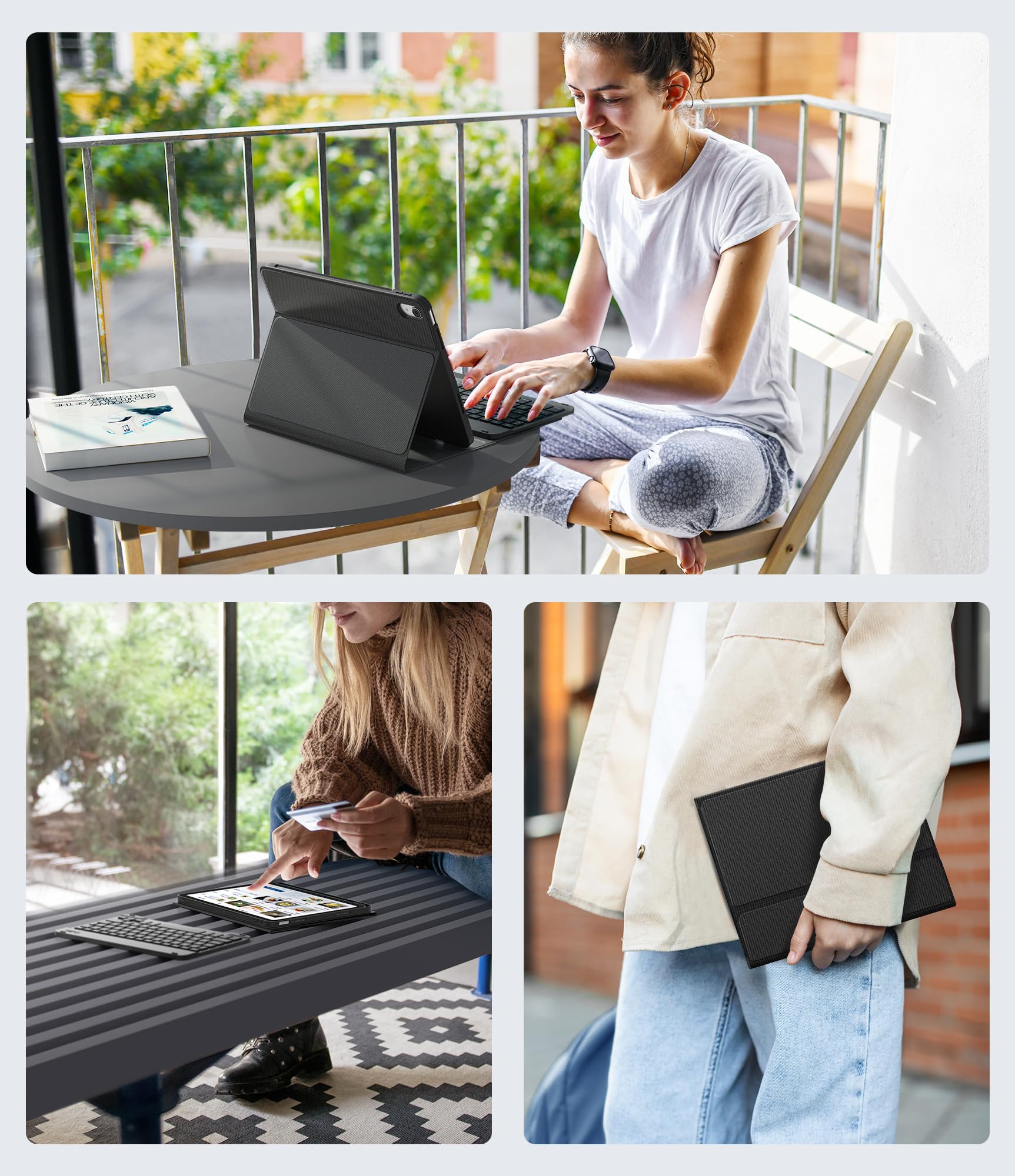 CHESONA Keyboard Case for iPad (A16) 11th/10th Generation (2025/2022), Detachable Wireless Keyboard, Stand Folio Keyboard Cover with Pencil Holder, Thin & Light (Black)