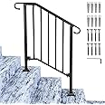 SPACEEUP Step Handrail Fit for 2 or 3 Steps Wrought Iron Handrail for Outdoor Steps Matte Black Stair Railings with Installation Kit