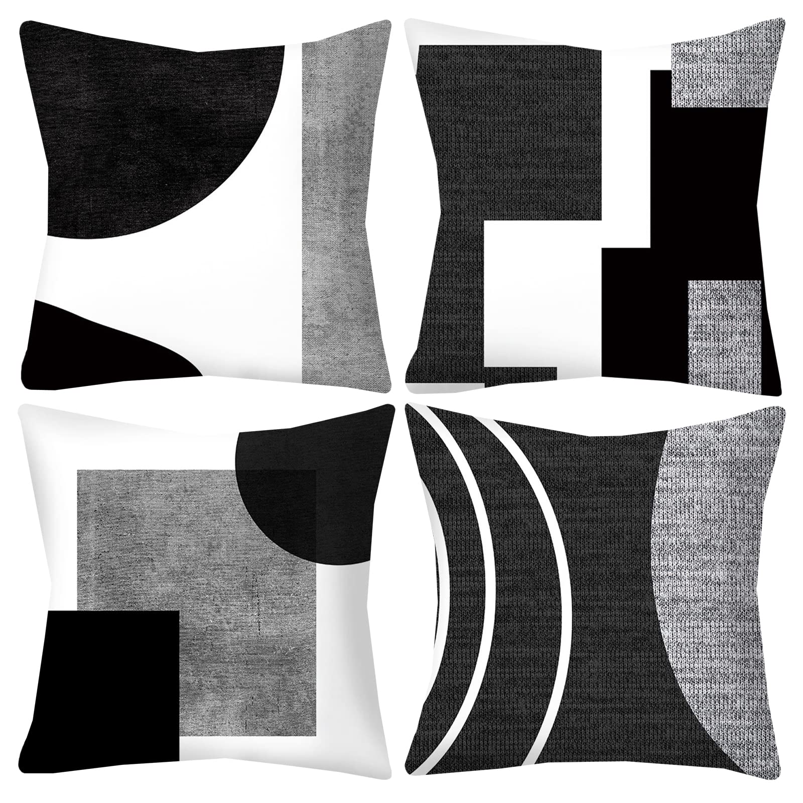 LOHDALOLF Black and White Grey Cushion Covers 50x50 cm Set of 4 Geometric Cushion Cases Modern Abstract Decorative Pillow Covers for Sofa Couch Home Decor โ image 1