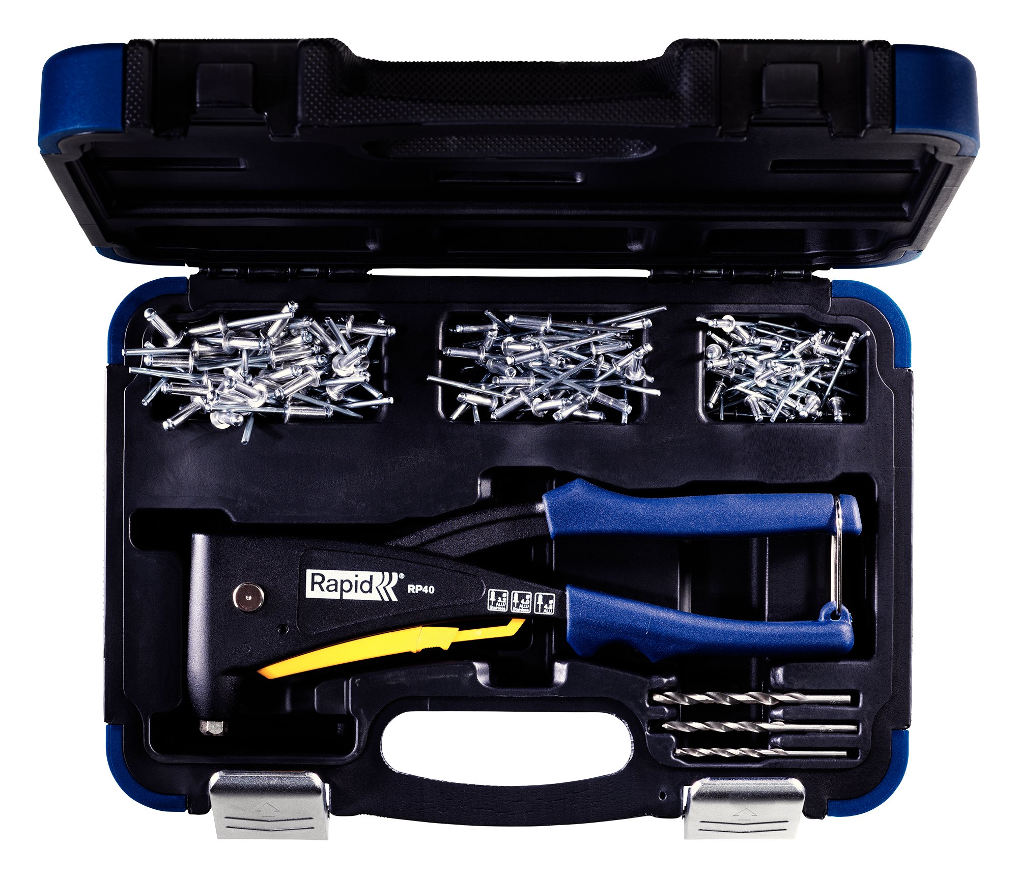RAPID RP40 MULTI Riveter with Case and 3 Drills, Multi Nozzle Hand Riveter, Smart Caliber, Soft Grip Handle, 150 Rivets Included (5001127)