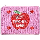 Beaded Coin Purse Pouch Summer Sunshine Watermelon Fruit Coin Purse Handmade Small Change Purse Wallet with Zippers Summer Beach Accessories Gifts (BEST TEACHER EVER 2)