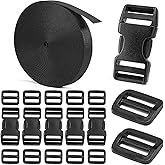 BEYOURD 3/4" Buckles and Straps Set: 6 Yards of Thick Nylon Webbing, 6-Pack Quick Side Release Adjustable Plastic Buckles, 12 Tri-Glide Slide Clips(3/4 Inch Combo Set)