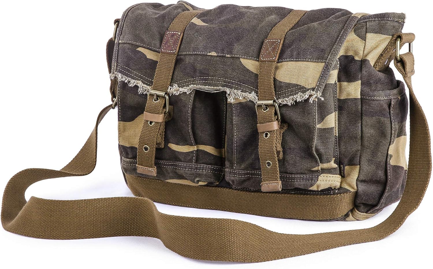 GOOTIUM Canvas Messenger Bag - Vintage Shoulder Bag Frayed Style Satchel, Camouflage - Image 3