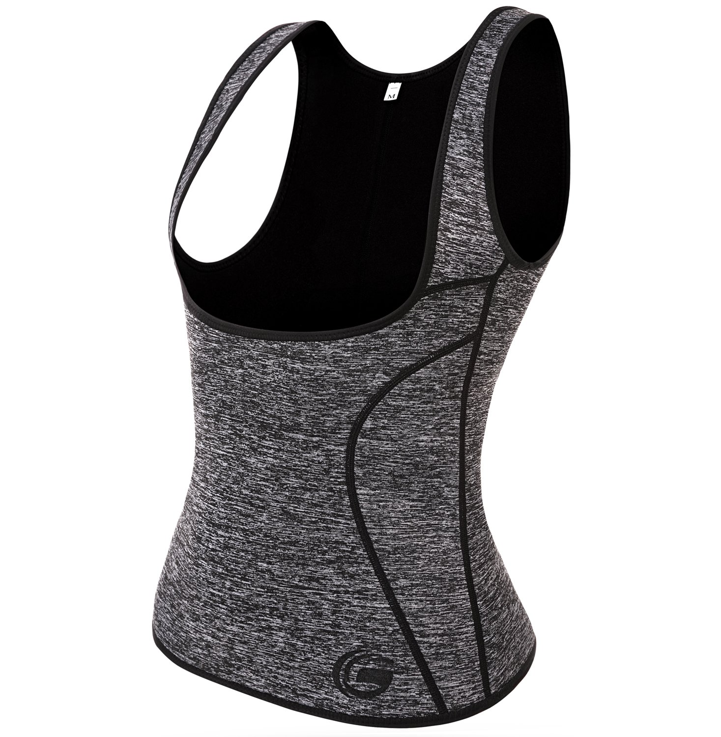 QEESMEI Womens Neoprene Sweat Waist Trainer Cincher Vest Slimming Shirt Body Shaper For Weight Loss (Grey, Small)