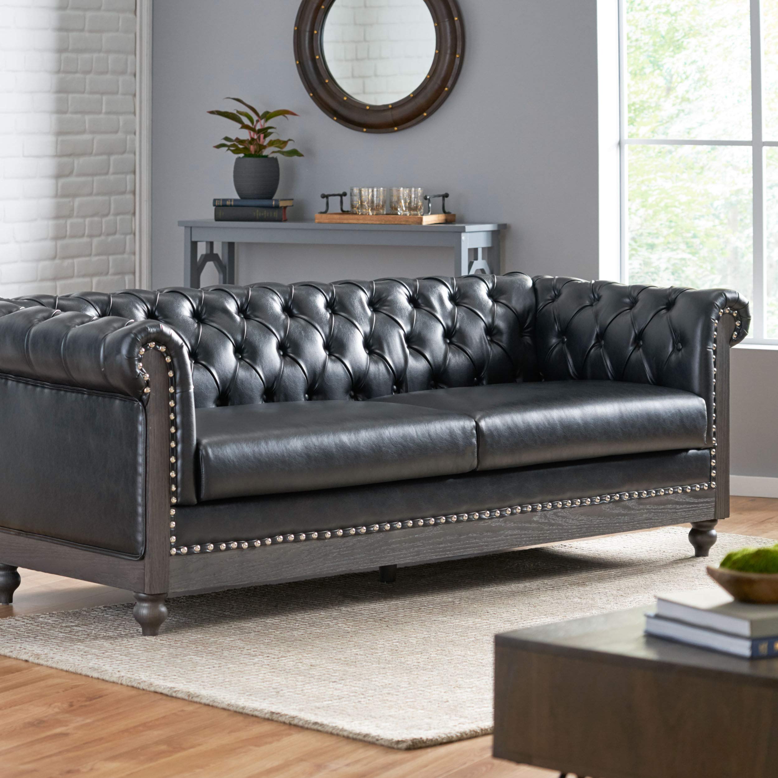 Christopher Knight Home Castalia Sofa, Midnight Black + Dark Brown, (2