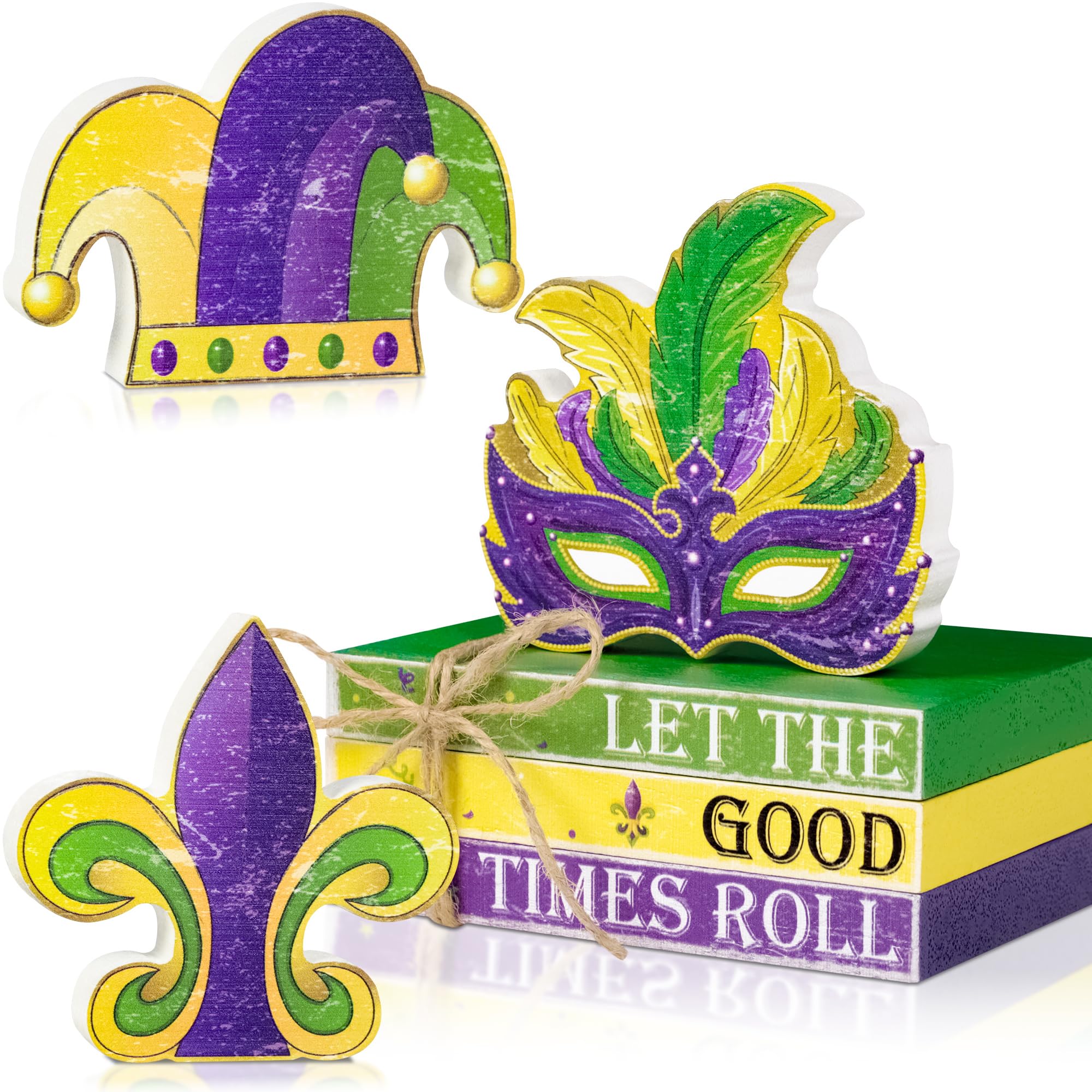 Photo 1 of 6PCS Mardi Gras Mask Wooden Table Centerpieces Decorations - Carnival Tiered Tray Party Decor for Home Mantel