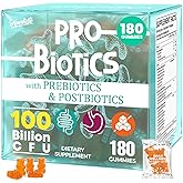 (180 Count) Probiotic Gummies, 19 in 1 Prebiotics Postbiotic Probiotic Gummies, 100 Billion CFU Probiotics for Women Men, Complete Immune, Gut & Digestive Support*, Sugar Free, Vegan