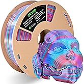 OVV3D PLA Filament 1.75mm Stripe Tri-Color Silk Rainbow PLA Filament, Rainbow Silk 3D Printer Filament, Very Fast Color Change PLA 3D Printing Filament, Red Purple Green, 1kg