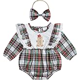 BemeyourBBs Baby Girl Christmas Outfit Ruffle Bubble Romper Long Sleeve Jumpsuit with Bow Headband Cute Newborn Girl Clothes