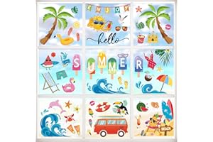 wondever Summer Sun Beach Window Clings Hello Summer Pool Beach Hawaiian Tropical Glass Sticker Decal Anti Collision Double-Side Static Window Stickers for Home Glass Window