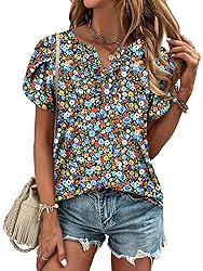 KISSMODA Women's Tunic Tops Casual V Neck Short