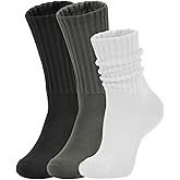 AugRing Women's Slouch Crew Socks Retro Solid Scrunch Boot Chunky Ribbed Cozy Cotton Calf Socks 3 Pack Size 5-11
