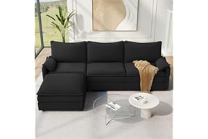 Comfy Cloud Couch with Movable Ottoman Deep Seat Chenille L Shaped Modular Sofa,108" Modular Sectional Sofa, Sectional Couche