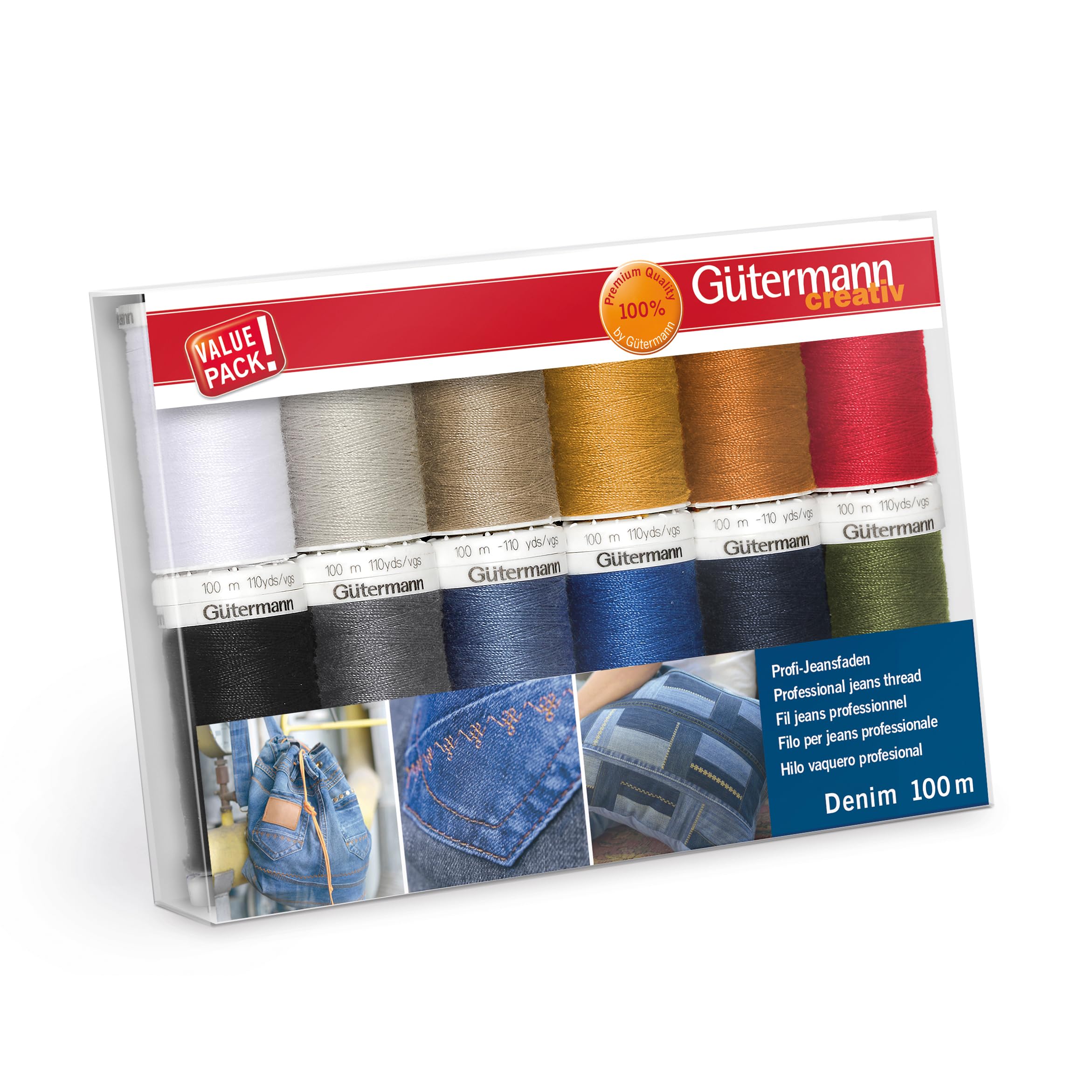 Gütermann creativ Sewing Thread Set with 12 spools Professional Jeans Thread Denim 100 m in Typical Denim Seam Colours