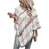 BEAUDRM Women's Fringe Poncho Sweater Boho Shawl Cape Tassel Lightweight Shawl Wraps Oversized Knitted Pullover Top