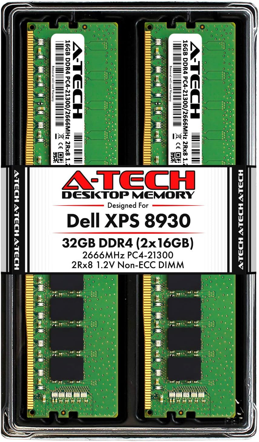 A-Tech 32GB RAM Kit for Dell XPS 8930 Tower - (2 x 16GB) DDR4 2666MHz PC4-21300 Non-ECC DIMM Desktop Memory Upgrade