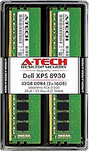 A-Tech 32GB RAM Kit for Dell XPS 8930 Tower - (2 x 16GB) DDR4 2666MHz PC4-21300 Non-ECC DIMM Desktop Memory Upgrade