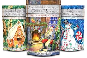 HEROFIBER Ground Coffee Christmas Gift Set, Three Holiday Flavors in Decorative Bags - Gingerbread Spice, Peppermint Mocha, Santa's Fireplace S'mores Medium Roast, Gift or Stocking Stuffer for Mom, Coworkers, Teachers, Adults