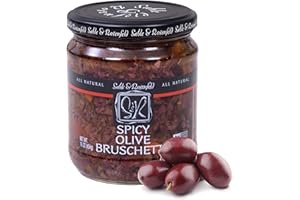 Sable & Rosenfeld Spicy Olive Bruschetta in a Jar 16 oz (Pack of 1), Kalamata Mediterranean Sandwich Spread with Peppers and Olive Oil, Non-GMO, Gluten-Free