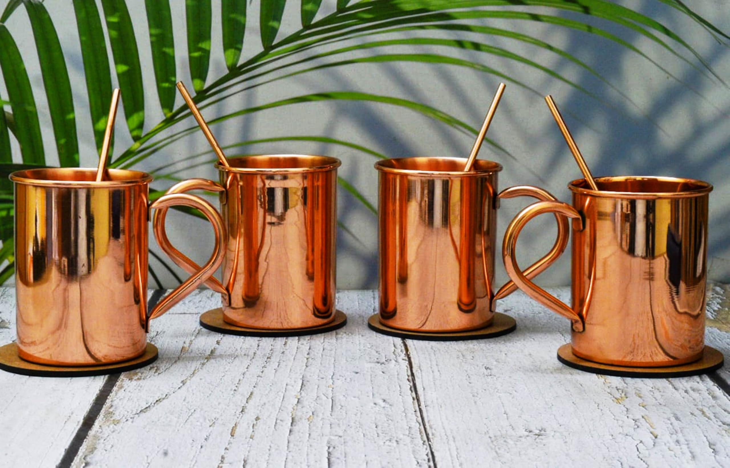 India House - Copper Moscow Mule Cup Set | Cocktail Cup Set | Pure Copper | Set of 4 | 473,176 ml | Cylindrical with Rounded Edge