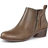 mysoft Women's Ankle Boots Low Chunky Heel Round Toe Casual Comfortable Short Booties with Side Zipper