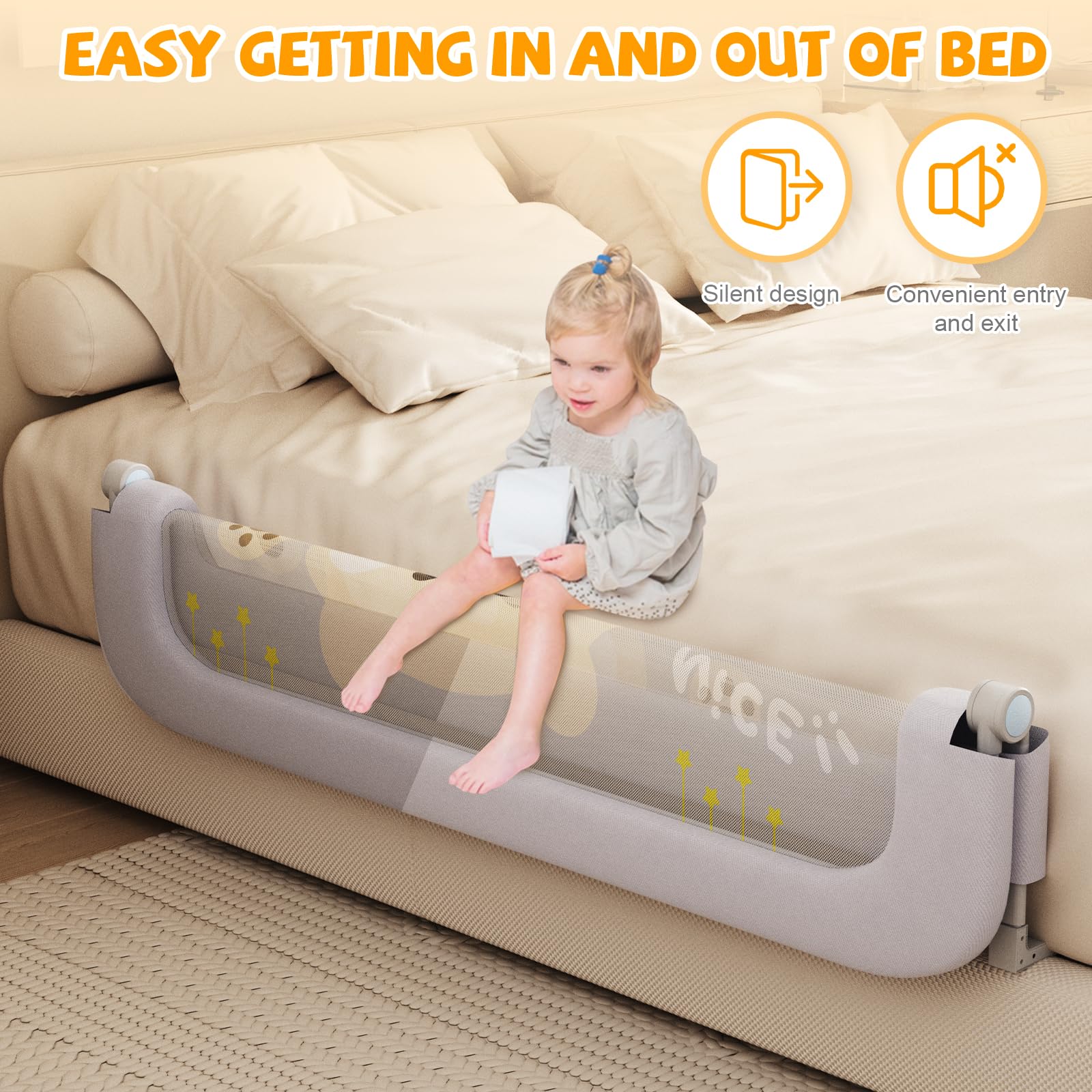 Baby Bed Rail Guard for Toddlers - 32'' U Shaped Extra Large Reinforced Swing Down Foldable Toddler Bed Rails for Kids - Safety Baby Bed Rail Guard Great Fit for Kids Twin,Full,Queen,King Size Bed