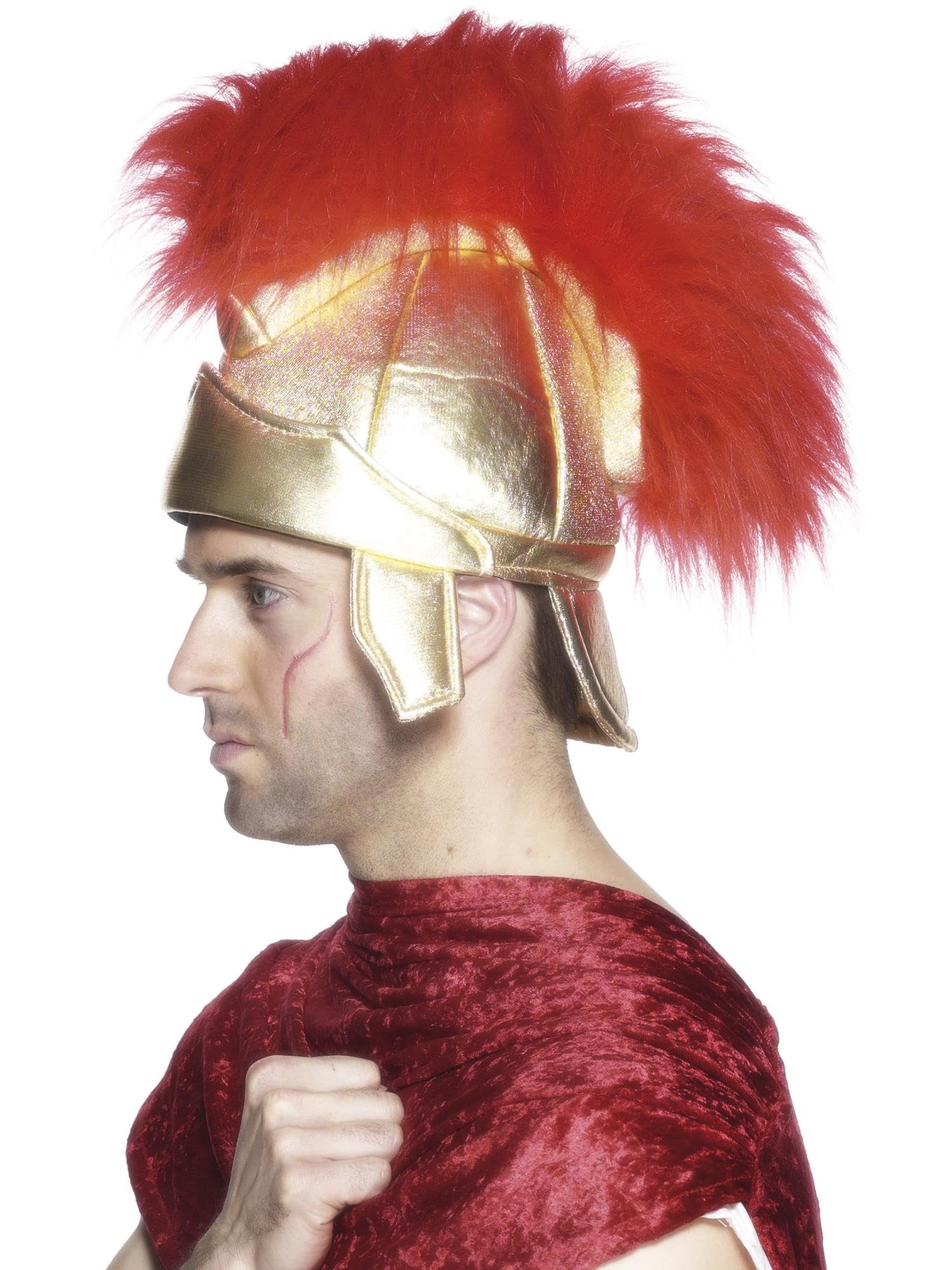 Smiffys Roman Soldiers Helmet, Gold with Plume, Historical Fancy Dress, Adult Dress Up Hats