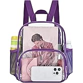 Busiuw Clear Backpack for Stadium Events Clear Backpack 12x12x6 with Front Pocket for Concert Sport Events Work Travel (Purple)