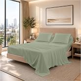 SGI bedding 34" Queen Split Top Flex Head Sheet 100% Egyptian Cotton Sheet Set - 600 Thread Count Flex Top Sheet Adjustable Bed - 4 Piece Sheet Set 15" Deep Pocket Sleep Number Bed - Moss Solid