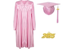 Misscom Unisex Adult Shiny Graduation Cap and Gown with 2025 Tassel Set for High School and Bachelor