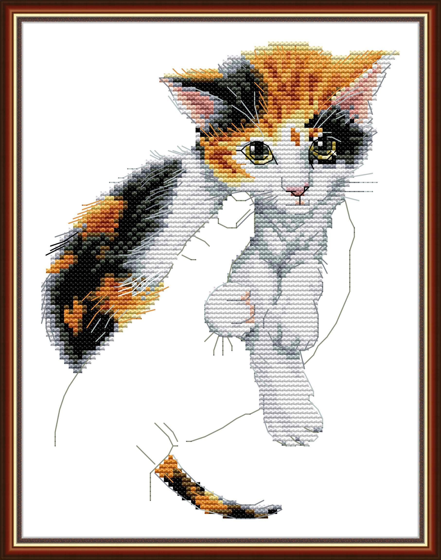 OWN4B Cross Stitch Kits Stamped, Kitten in The Palm Printed Pattern 11CT 10.2x13.8 inch DIY Embroidery Kit