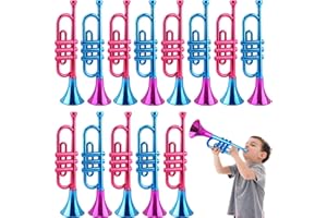 Cagemoga 14 Pieces 13 Inch Kids Trumpet Toy Plastic Metallic Trumpet Instrument Trumpet Noise Maker Toys for Boys and Girls Birthday Carnival New Year Parties and Events, 2 Colors