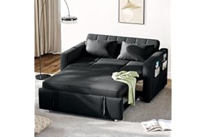 DWVO 55" Convertible Sofa Bed, 3-in-1 Sleeper Sofa with Pull-Out Bed, Velvet Futon Couch with Adjustable Backrest and Side Pocket, Modern Loveseat for Living Room Apartment, Black