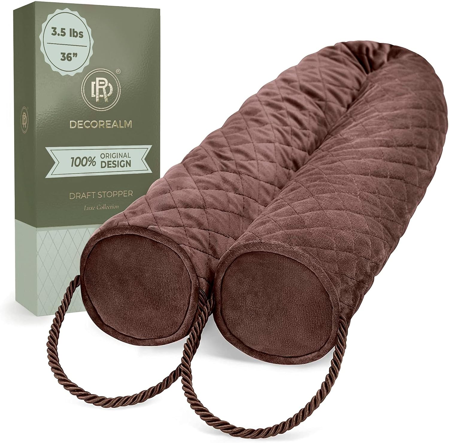 Draft Stoppers - Under Door Draft Stopper – 3.5 lb Door Draft Blocker Weighted with Ceramic Beads for a Tight Seal – Durable, Machine Washable Velvet Covered Draft Stoppers for Noise, Dust, Energy Savings by DECOREALM