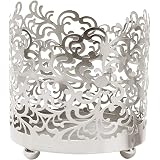 Hosley 4.5" High, Lace Jar Candle Sleeve, LED Tea Light Lantern. Silver Finish. Ideal Gift for Weddings, Spa, Aromatherapy, Home, Votive Candle Garden O9