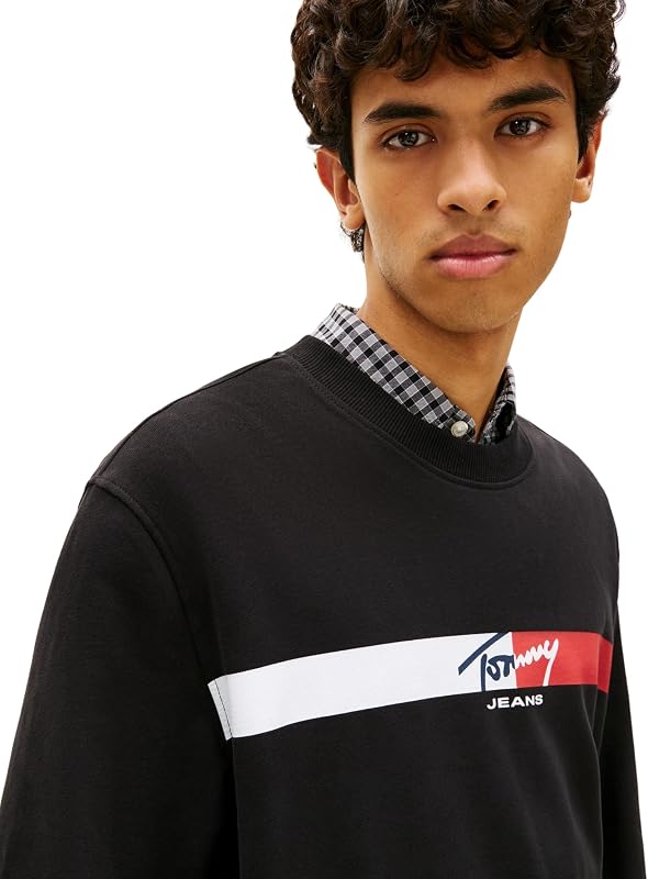 TJM Reg Sign Stripe Cnck Ext DM0DM23019 Pull Sweat-Shirt, Noir (Noir), M