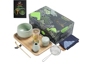 TEANAGOO Matcha Whisk Set,10 Pcs Matcha Set,Matcha Kit for Ceremony,Matcha Tea Set With Tray,Matcha Whisk and Ceramic Bowl with Matcha Scoop,Used for Making Breakfast,Afternoon Matcha Tea,As A Gift