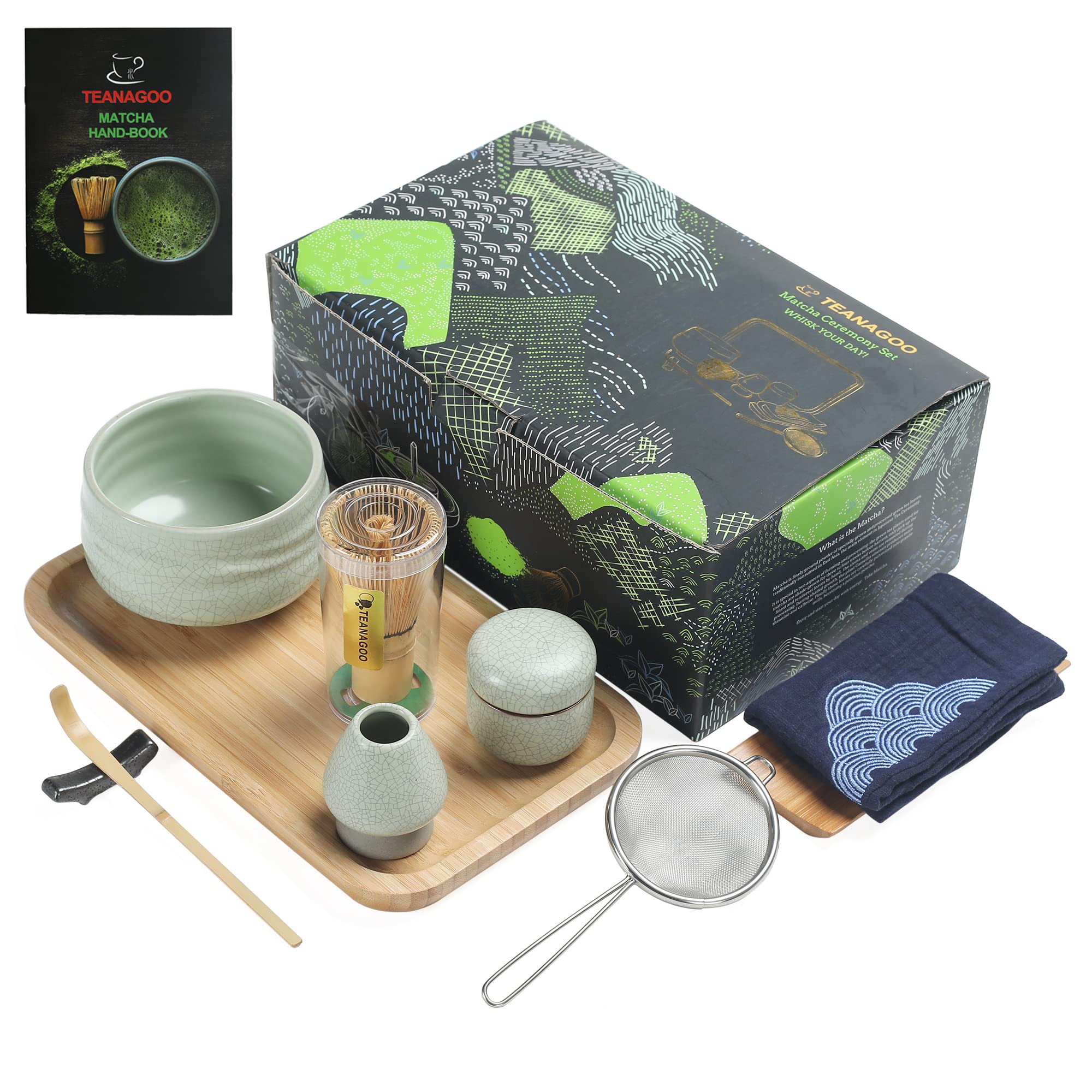 TEANAGOO Japanese Tea Set, Matcha Whisk Set, Matcha Bowl Bamboo Matcha Whisk (Chasen), Scoop (chashaku), Matcha Whisk Holder, Tea Making Kit. O6, Matcha Green Tea Powder Kit. Matcha Tea Tray