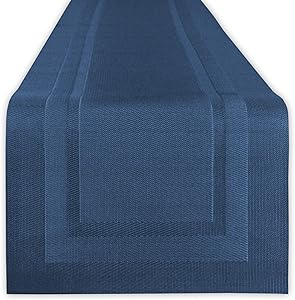 DII Vinyl Indoor/Outdoor Tabletop, Table Runner, Space Dyed Nautical Blue