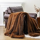 BATTILO HOME Luxury Fluffy Faux Fur Throw Blanket, Golden Brown Faux Fur Blanket for Couch, Sofa, Chair, Bed, Furry Silky Fur Throws with Long Pile, 50"x60"