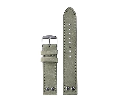 20mm Army Green Distressed Leather Upper Sturdy Leather Watch Strap for Men Nubuck Leather with Rivets Real Cowhide