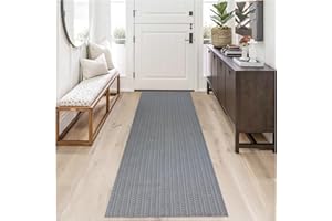 EARTHALL Hallway Rug 2x8 Runner, Washable Runner Rugs for Hallway 8ft, 100% Woven Boho Kitchen Carpet Runner 2x8, Low-Pile Bathroom Rug Indoor for Entryway/Bedside/Bedroom, Dark Grey