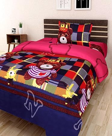 Sahil Enterprises 3D Designer Printed 180TC Polycotton 1 Single Bedsheet with 1 Pillow Cover