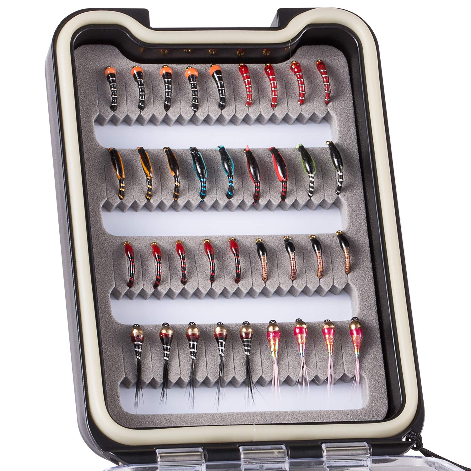 Bassdash Fly Fishing Flies Kit Fly Assortment with Fly Box, 36/64/72/80/96pcs with Dry/Wet Flies, Nymphs, Streamers