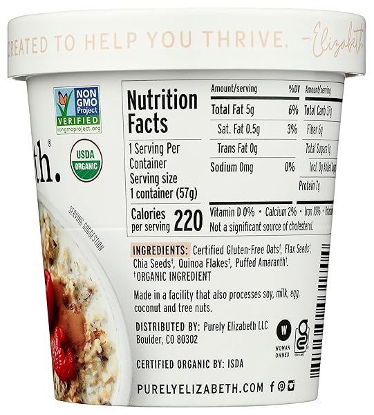 PURELY ELIZABETH ORGANIC ORIGINAL SUPERFOOD OATMEAL CUP, 2 OZ