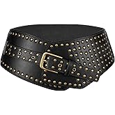 JASGOOD Women Elastic Wide Belt Vintage Studded Stretchy Waist Belts for Dress Pants