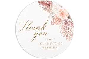 Mobiusea Creation BOHO Beige Floral Wedding Thank You Labels Thank You for Celebrating with Us Stickers | 2 inch | Gold Foil | 60pcs Waterproof Favor Labels for Wedding, Bridal Shower, Baby Shower