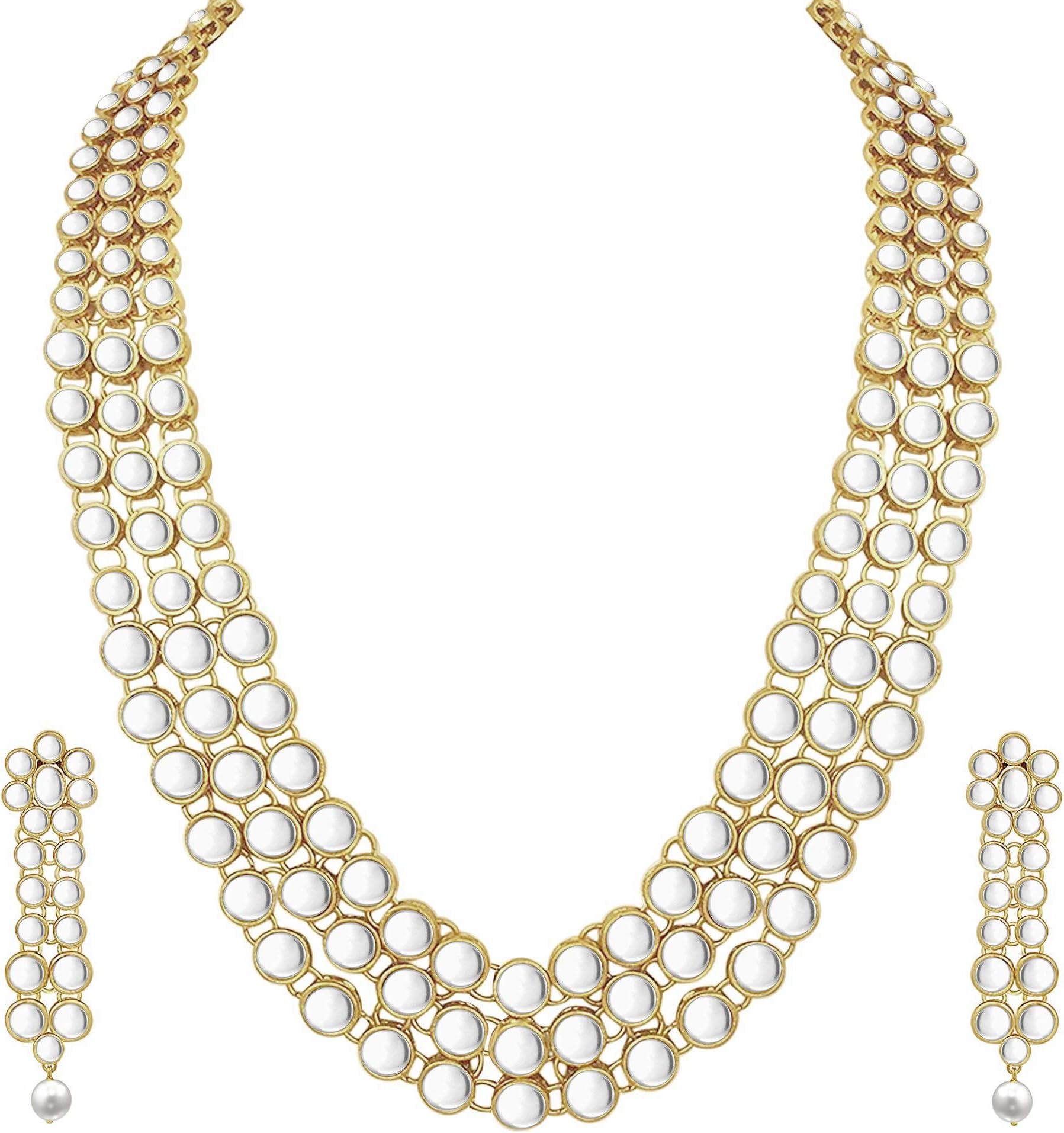 Indian Bollywood Style Wedding Party Faux Kundan Necklace with Earrings Set Ethnic Fashion Jewelry for Women